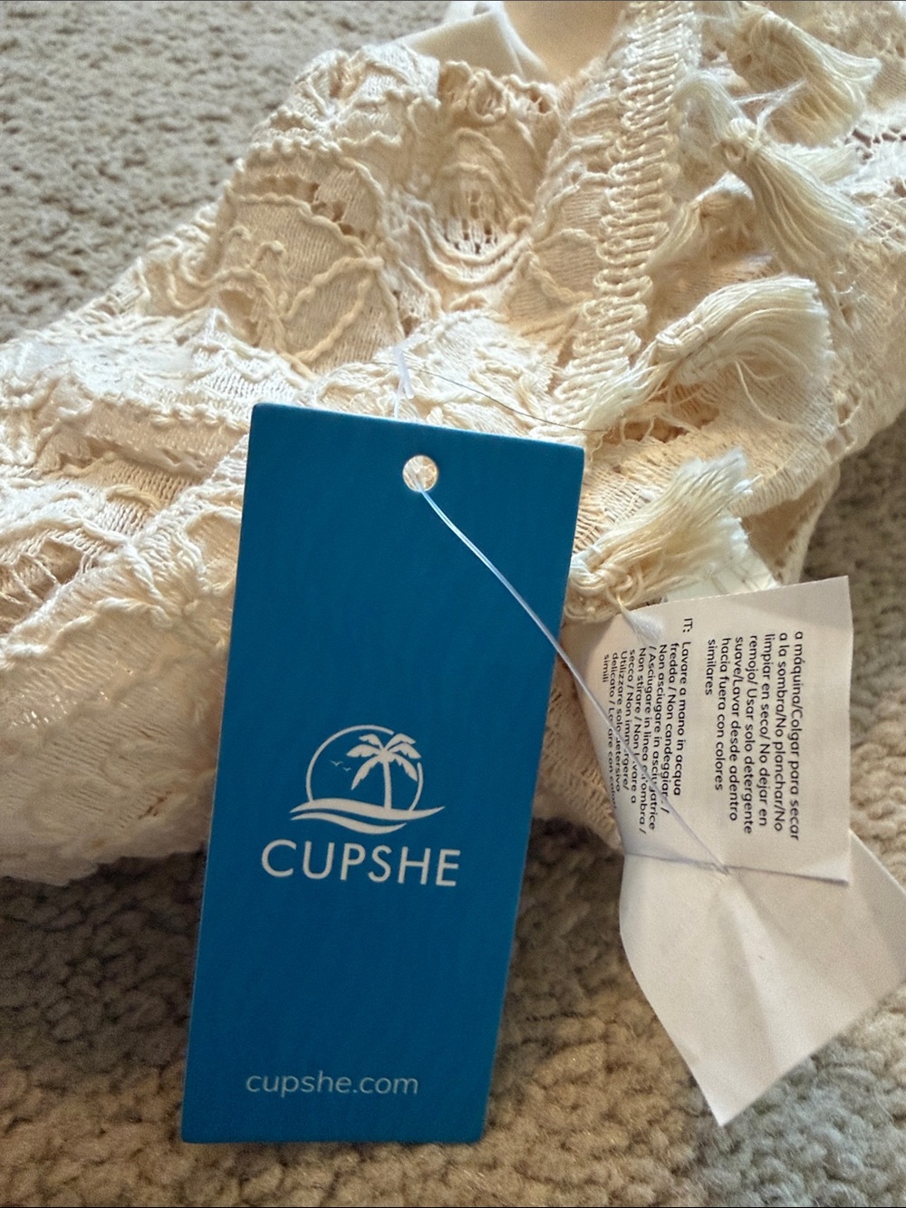 Cupshe Swim Cover Up Dress Womens S Cream Ivory Lace Strapless Beach Tassles - Picture 8 of 8